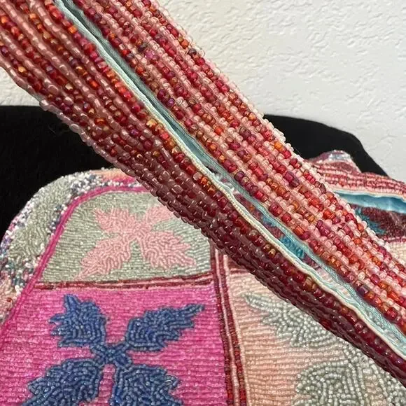 Vintage K.C Malhan Multicolor Hand-Beaded Shoulder Bag with Flower Motif Retro - Picture 5 of 8